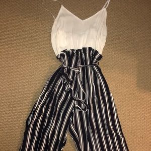 Derek Heart Striped Wide Leg Jumpsuit
